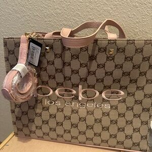 Bebe Signature Beige and Pink Tote
